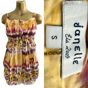 JANELLE Eta 2009 Yellow Floral Y2k Designer Cotton Mini BUBBLE DRESS Size Small